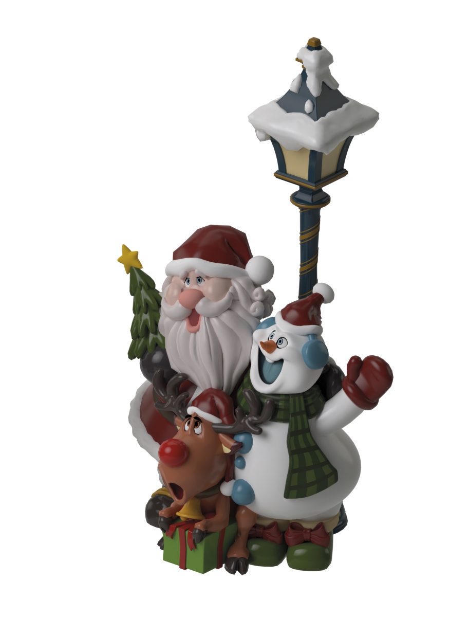 Queens of Christmas WL-LAMPPOST-TRIO 6 ft. Santa Snowman & Rudolph Around Lamp Post Decor