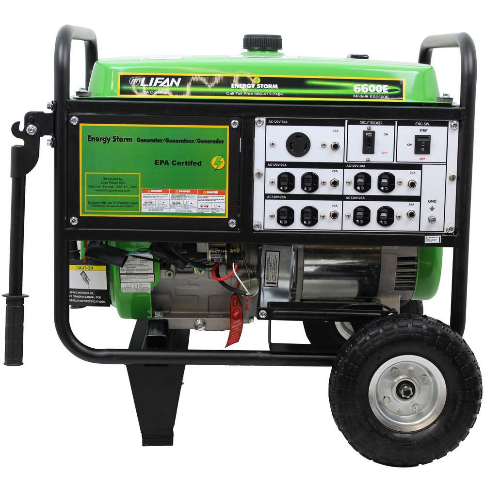 Lifan ES6600E Energy Storm 6,600W Gasoline Powered Electric Start Portable Generator