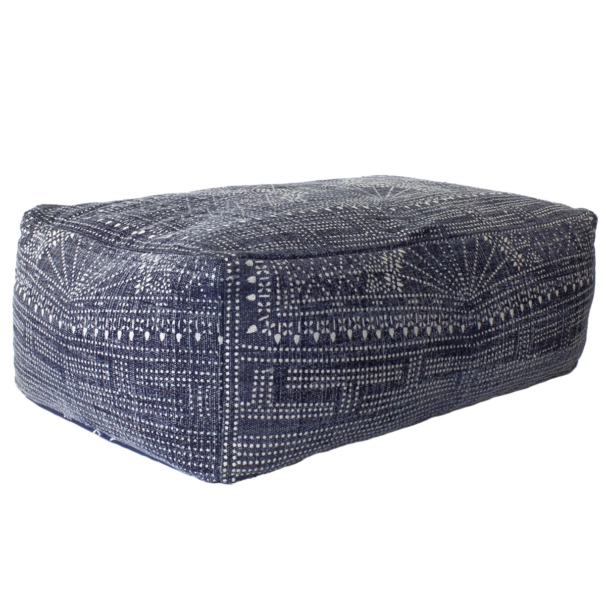 HomeRoots 393471 Patterned Rectangle Pouf&#44; Navy Blue