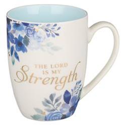 Christian Art Gifts 241546 The Lord is My Strength Blue Floral Ceramic Coffee Mug