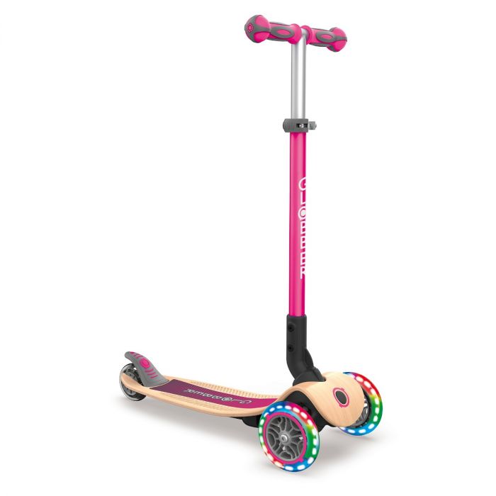 Globber Primo Foldable Scooter with Lights&#44; Deep Pink