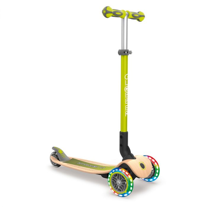 Globber Primo Foldable Wood Scooter with Lights&#44; Lime Green
