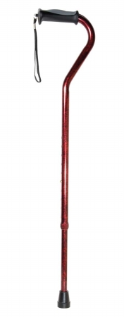 Refuah 10372RC-1 Adjustable Height Offset Handle Cane with Comfortable Gel Hand Grip- Red Crackle