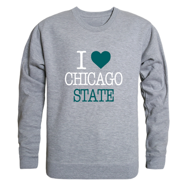 W Republic 552-631-HGY-03 Chicago State University Cougars I Love Crewneck Sweatshirt&#44; Heather Grey - Large