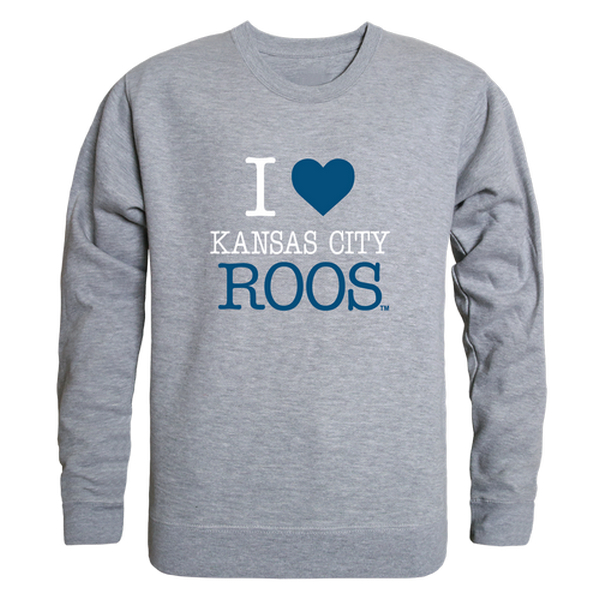 W Republic 552-549-HGY-02 University of Missouri-Kansas City Roos I Love Crewneck Sweatshirt&#44; Heather Grey - Medium