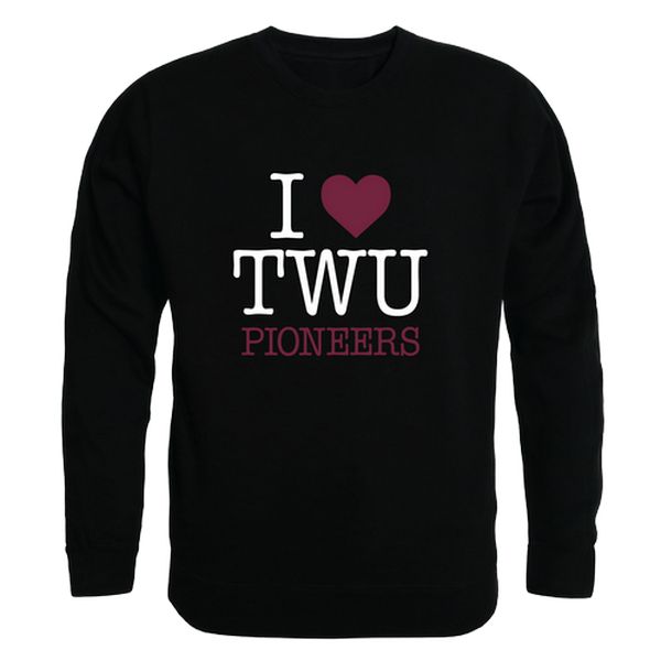 W Republic 552-597-BLK-03 Texas Womans University Pioneers I Love Crewneck Sweatshirt&#44; Black - Large