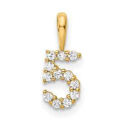 Quality Gold PM8369-5-012-YA 14K Yellow Gold Diamond Number 5 Pendant