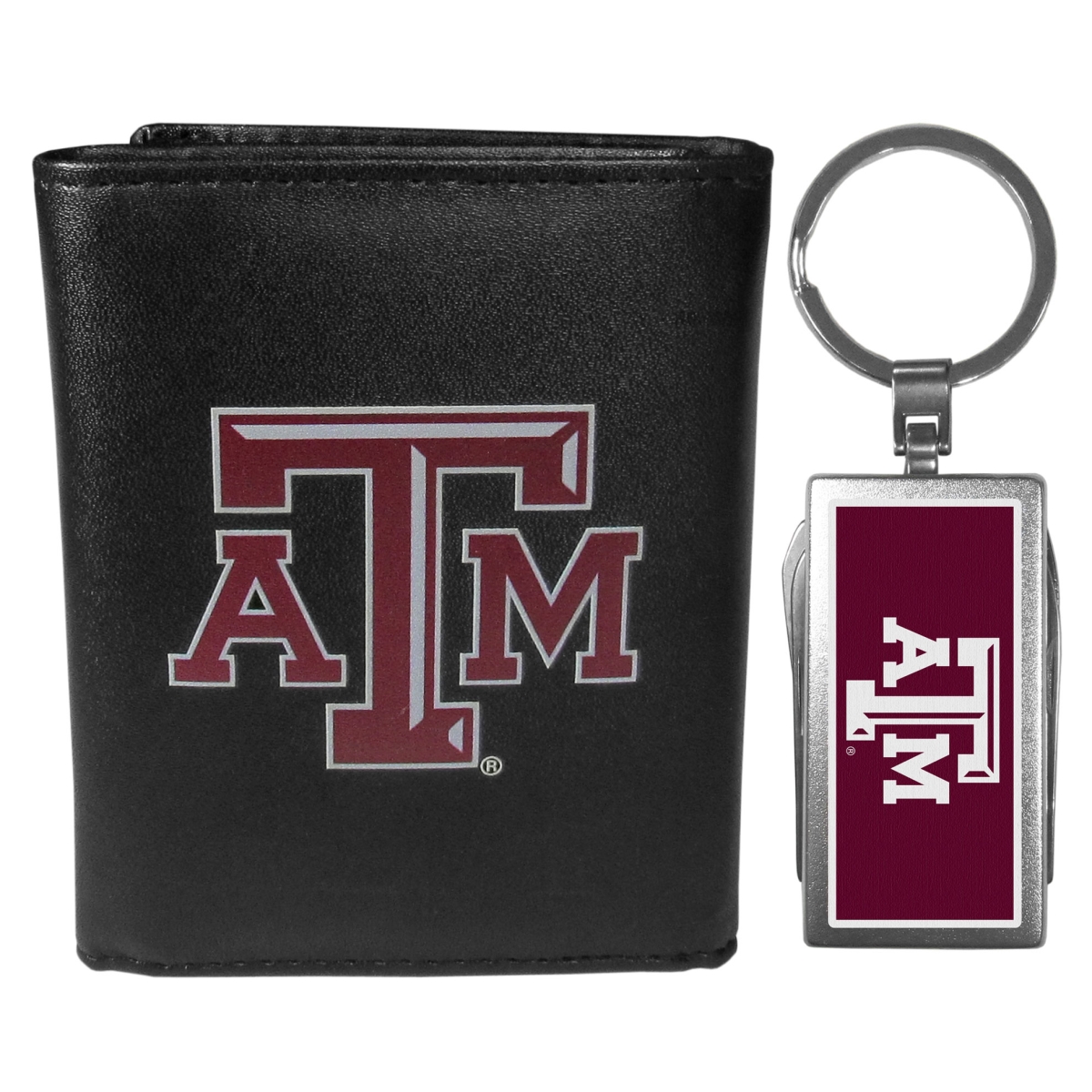 Siskiyou Sports Siskiyou CLTR26MTC Male NCAA Texas A & M Aggies Leather Tri-fold Wallet & Multi-tool Key Chain&#44; Black