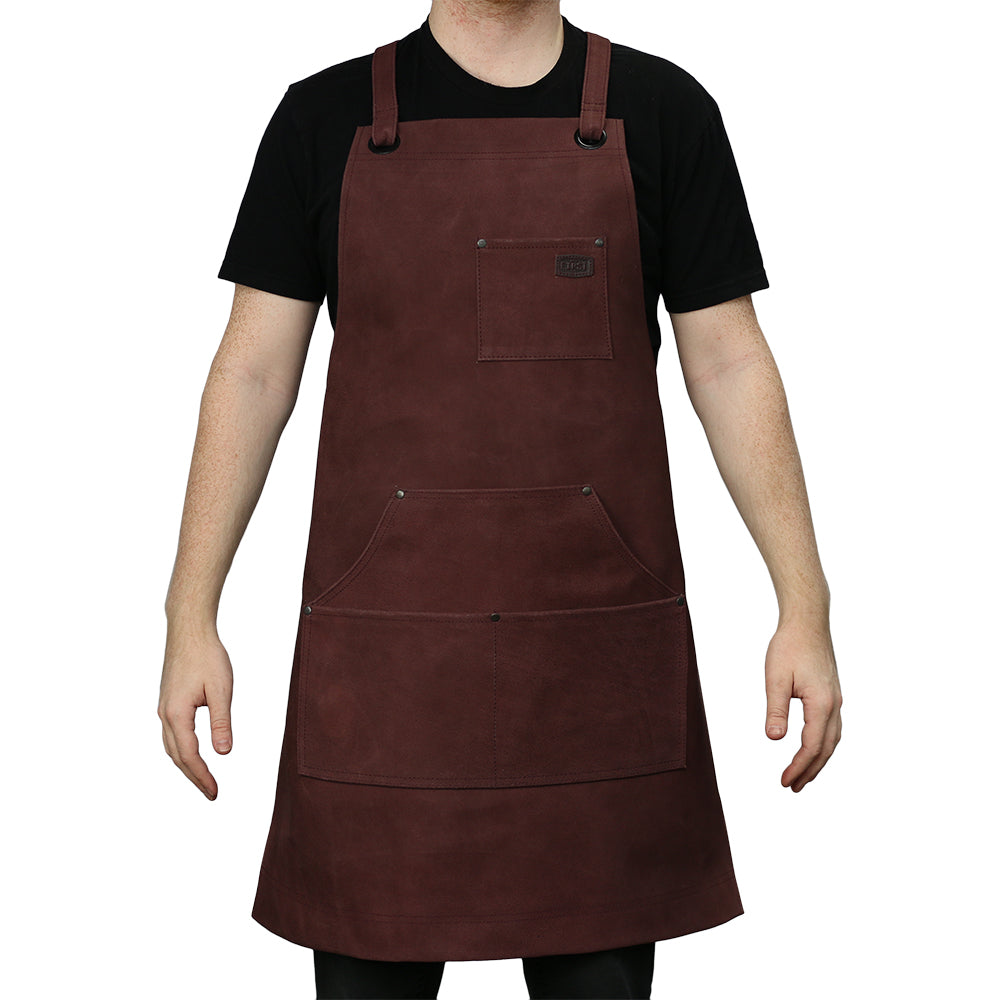First Manufacturing FIAPRONSUEDE-STRD-OXB Machinist Leather Apron&#44; Oxblood - Standard Size