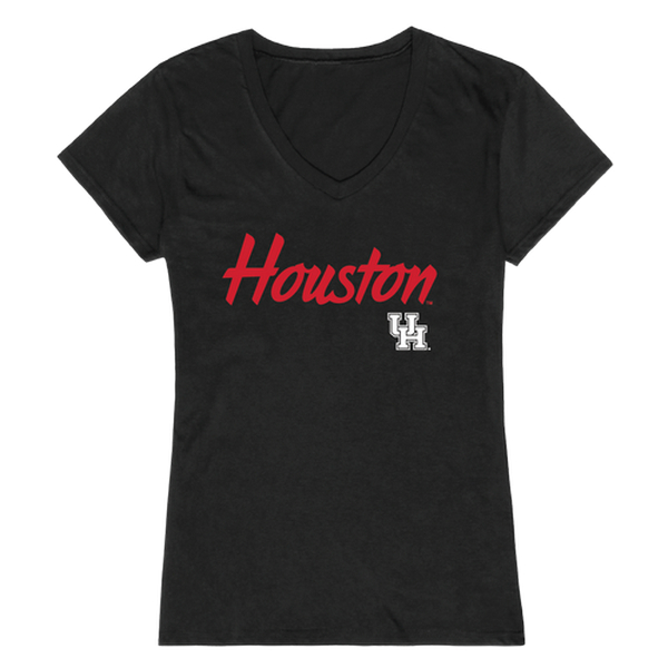 W Republic 555-123-BK2-03 University of Houston Cougars Women Script Short Sleeve T-Shirt&#44; Black - Large