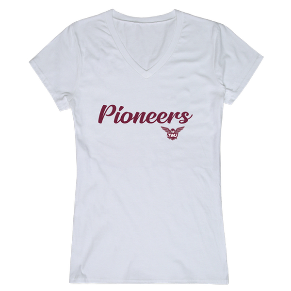 W Republic 555-597-WHT-04 Texas Womans University Pioneers Women Script Short Sleeve T-Shirt&#44; White - Extra Large