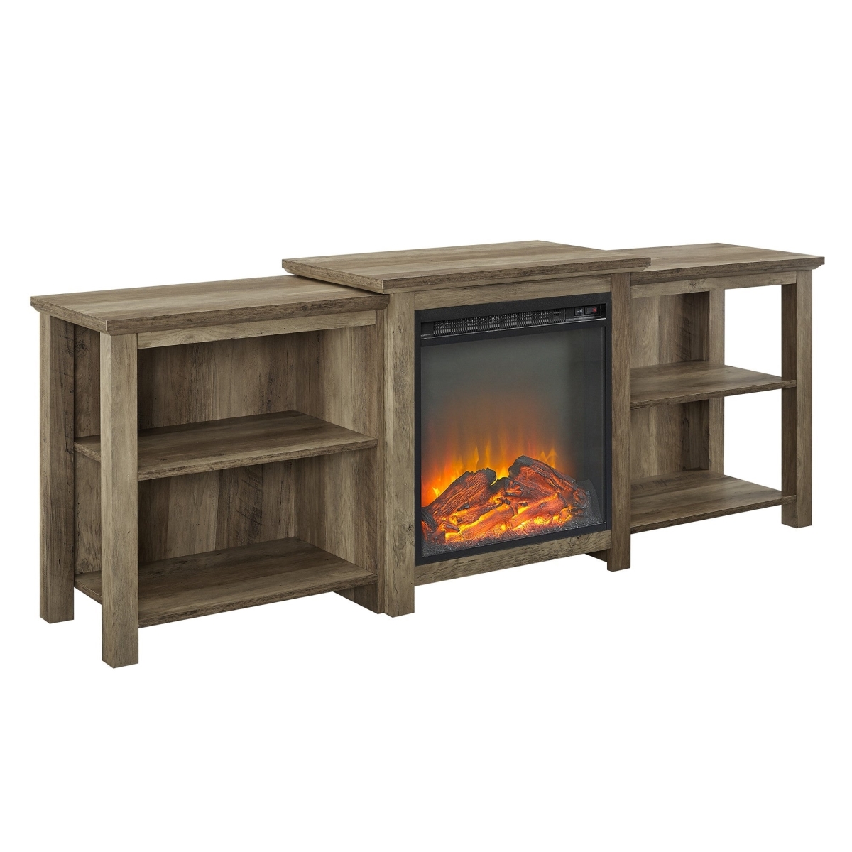 Walker Edison Furniture W70FPTTOPRO Tiered Top Open Shelf Fireplace TV Console&#44; Reclaimed Barnwood - 26 x 16 x 70 in.