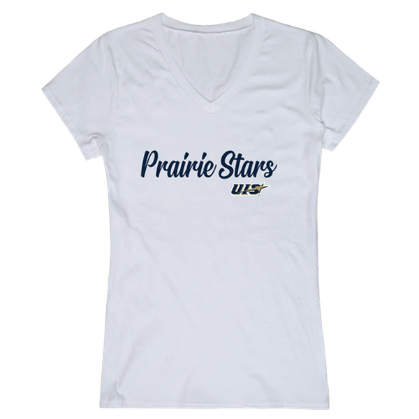 W Republic 555-655-WHT-02 University of Illinois Springfield Prairie Stars Women Script Short Sleeve T-Shirt&#44; White - Medium