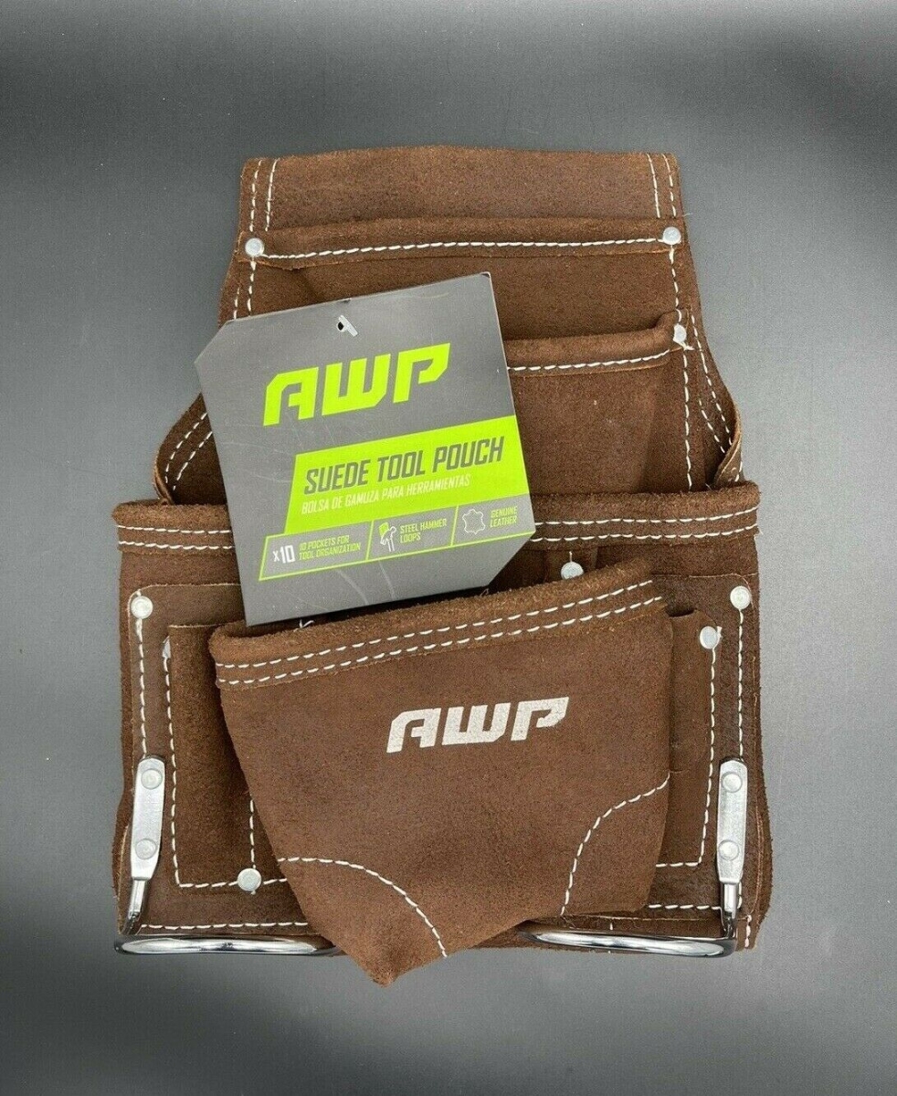 Big Time 100873 AWP Suede Leather Tool Pouch with Steel Hammer Loops, Brown