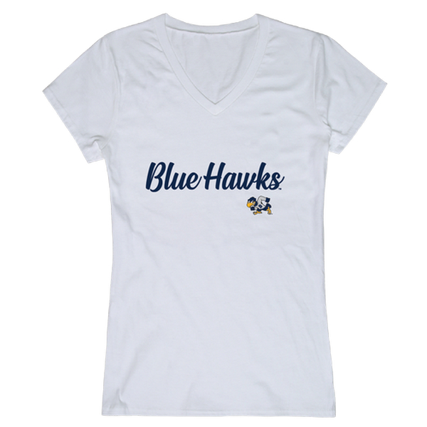 W Republic 555-514-WHT-03 Dickinson State University Blue Hawks Women Script Short Sleeve T-Shirt&#44; White - Large