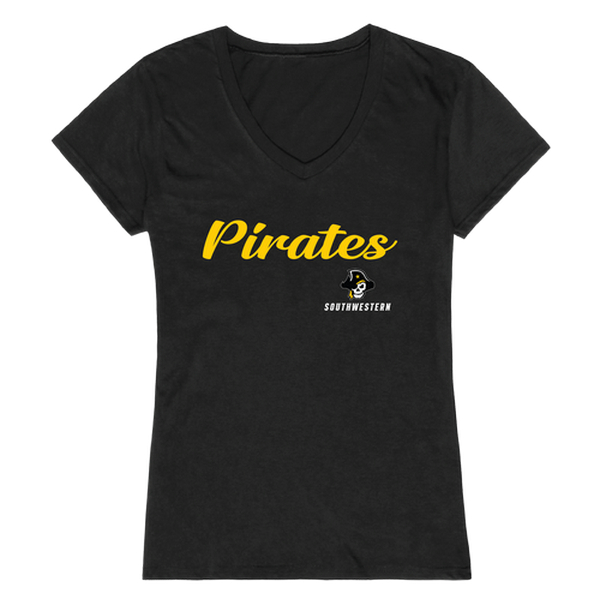 W Republic 555-588-BLK-03 Southwestern University Pirates Women Script T-Shirt&#44; Black - Large