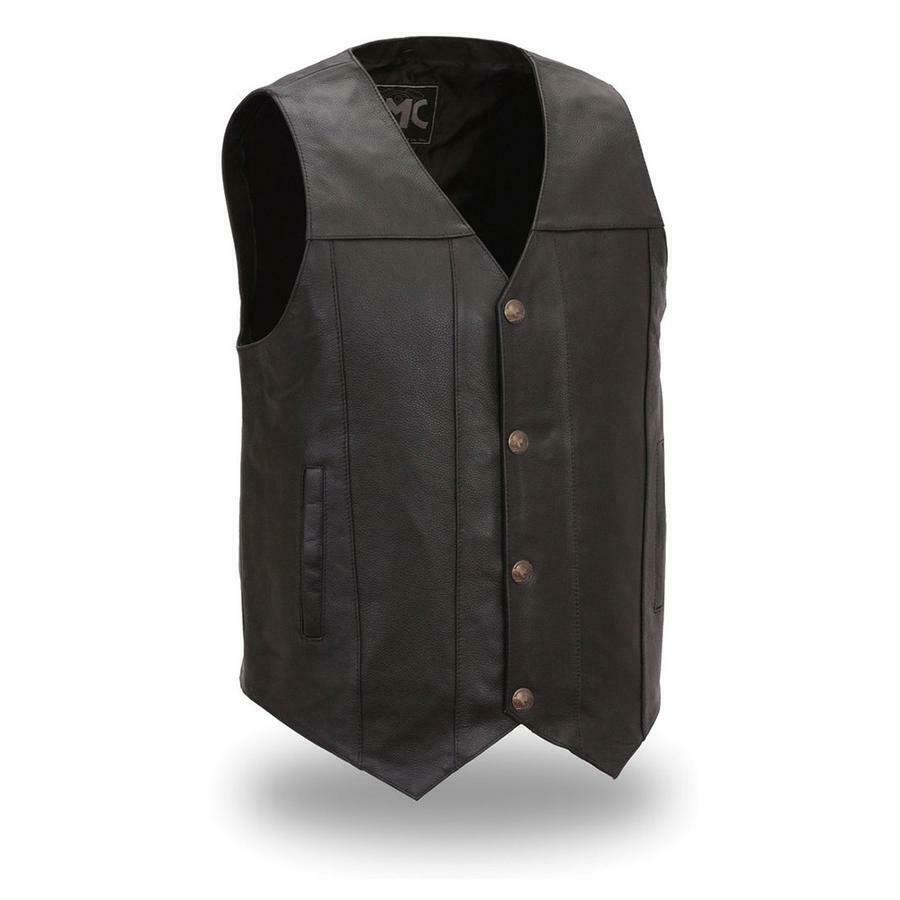 First Manufacturing FMM611BSF8X-8X-BLK Gun Runner Motorcycle Leather Vest for Men&#44; Black - Size 8X