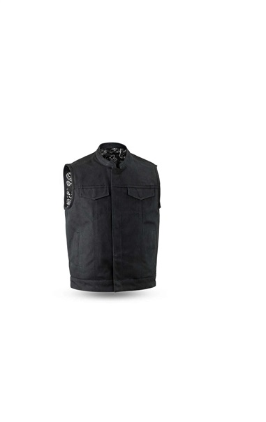 First Manufacturing FIM688CNVS-L-BLK Highland Textile Vest for Men&#44; Black - Large