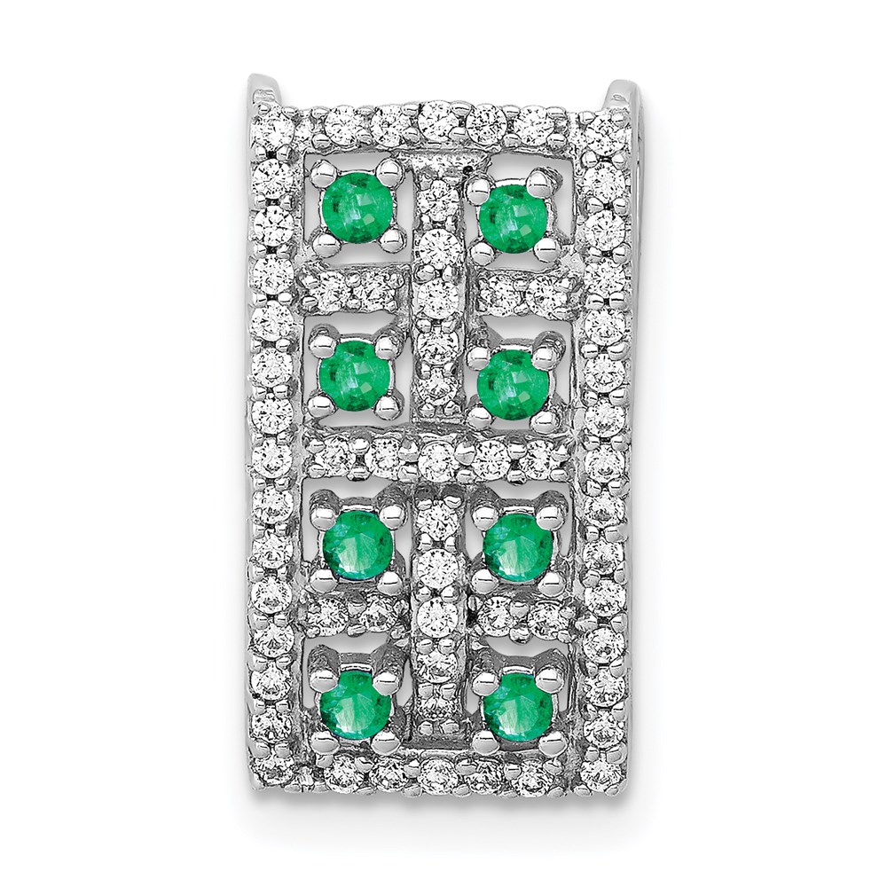 Quality Gold PM3842-EM-030-WA 14K White Gold Diamond & Emerald Fancy Chain Slide Pendant