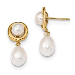 Quality Gold XF669E 5-7 mm 14K White Button & Rice Freshwater Cultured Pearl Dangle Post Earrings