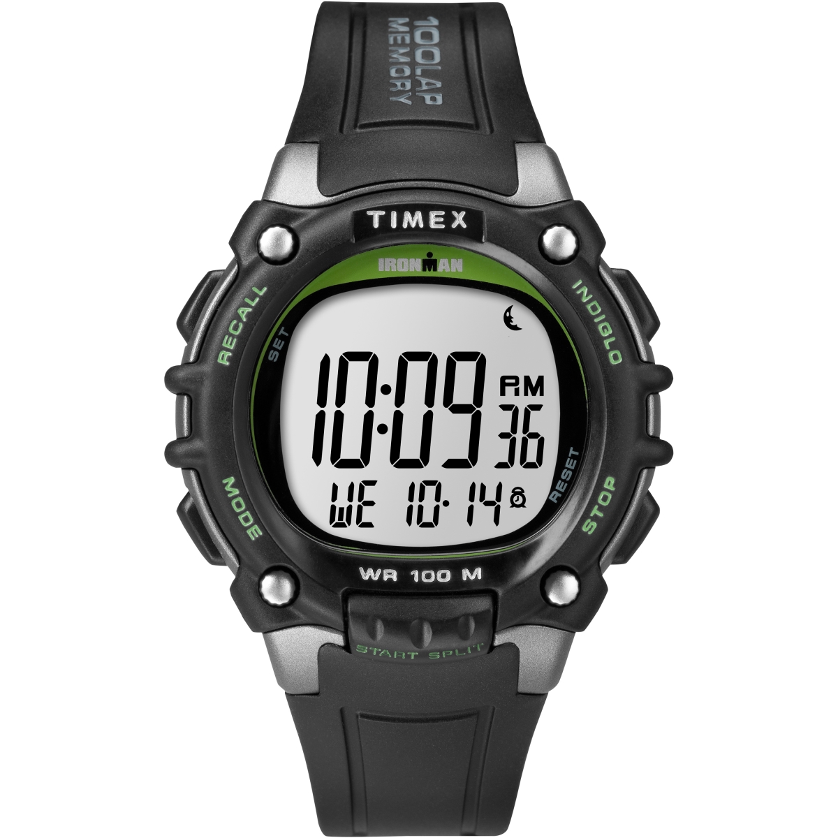 Timex TW5M034009J Mens TW5M03400 Ironman Classic 100 Full-Size Black & Green Resin Strap Watch