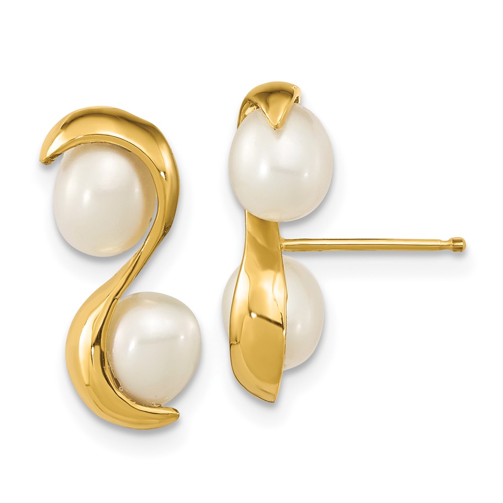 Quality Gold XF791E 14K 4-5 mm Rice FWC Pearl Post Dangle Earrings
