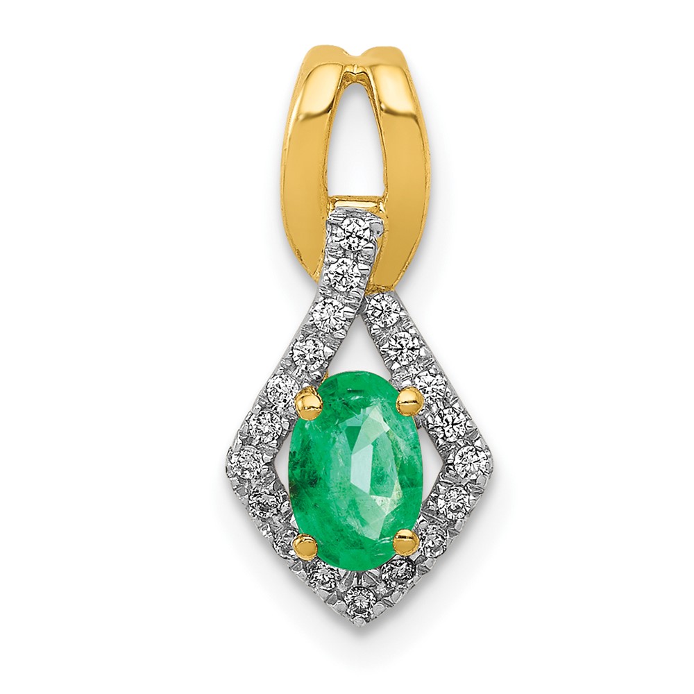 Quality Gold PM5266-EM-010-YA 14K Fancy Diamond & Oval Emerald Pendant
