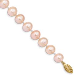 Quality Gold PPN080-7.5 8 - 9 mm 14K Near Round Freshwater Cultured Pearl Bracelet&#44; Pink