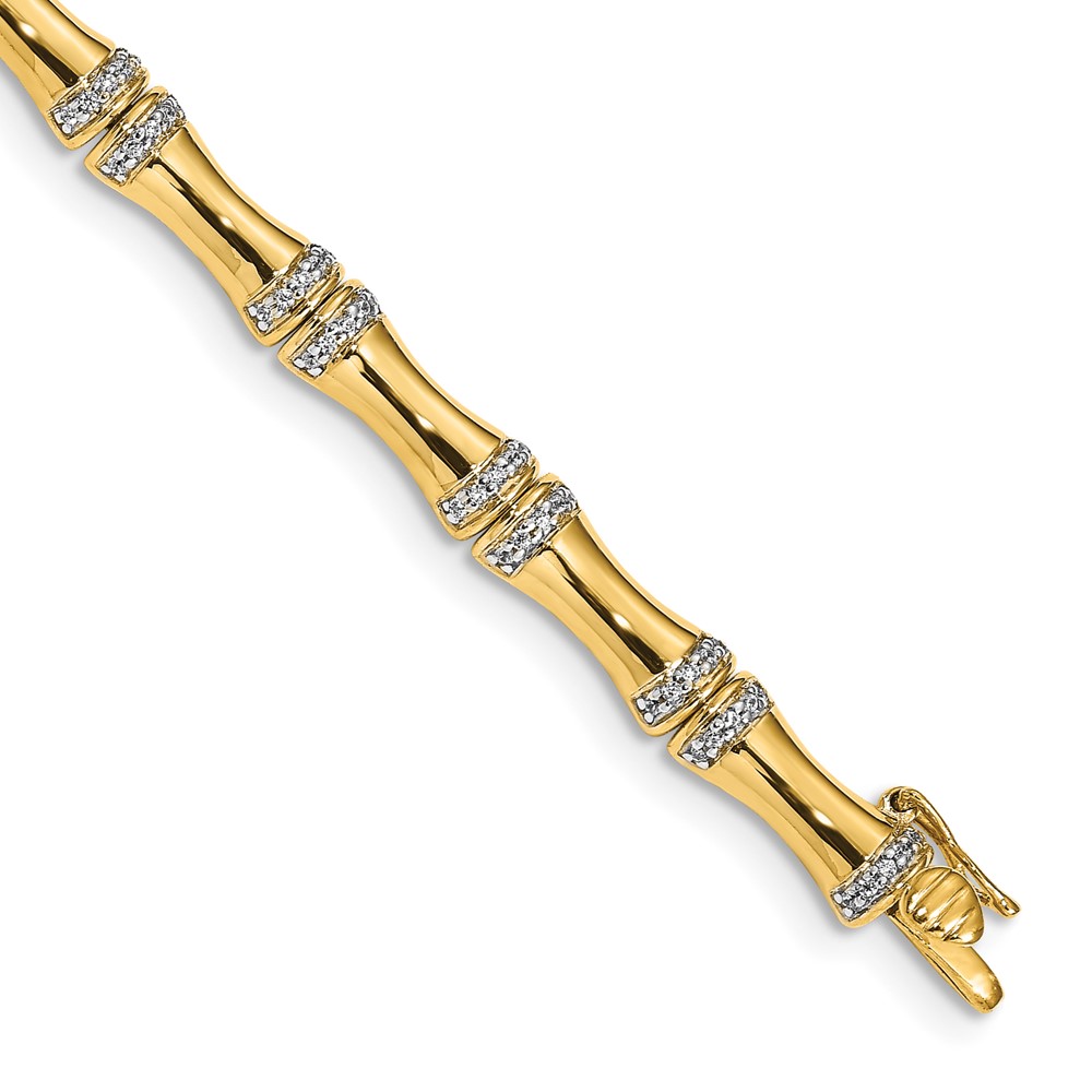 Quality Gold BM3722-050-YA 14K Gold Diamond Bamboo Design Bracelet