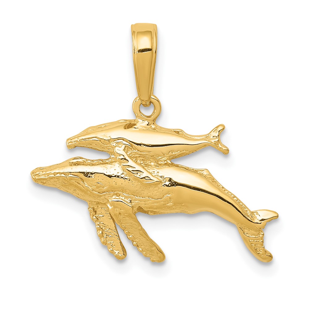 Quality Gold 10D4130 10K Mother & Baby Humpback Whale Pendant&#44; Yellow