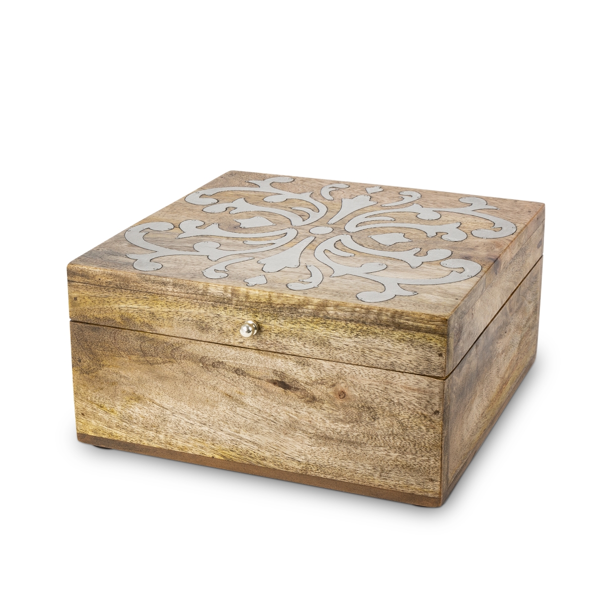 GG Collection 94888 Mango Wood with Metal Inlay Heritage Lidded Box&#44; Brown