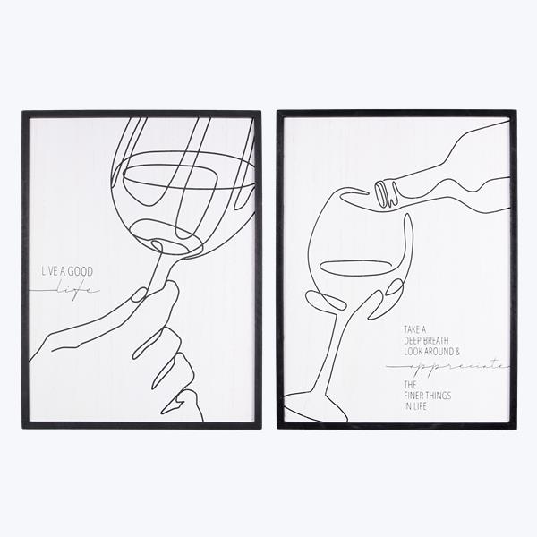 Youngs 21427 Wood Framed Wine Art Signs&#44; Assorted Color - 2 Piece