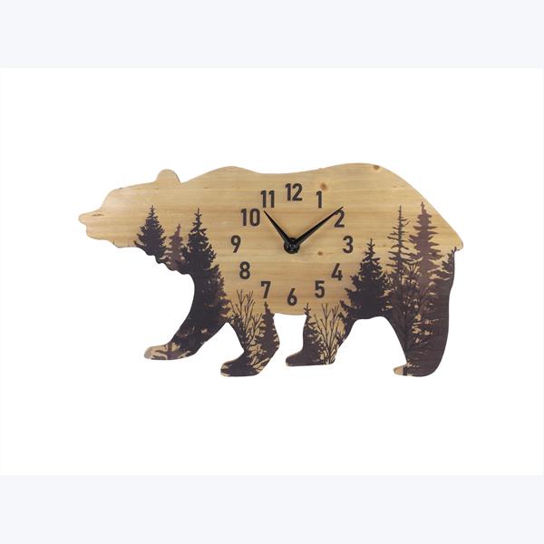 Youngs 21171 Wood Bear Cutout Wall Clock with Tree Designs