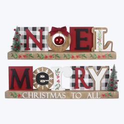 Youngs 91392 Wood Christmas Tabletop Word Sign - Noel & Merry&#44; Assorted Color - 2 Piece
