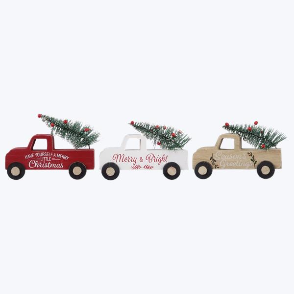 Youngs 91957 Wood Tabletop Truck with Christmas Tree&#44; Assorted Color - 3 Piece