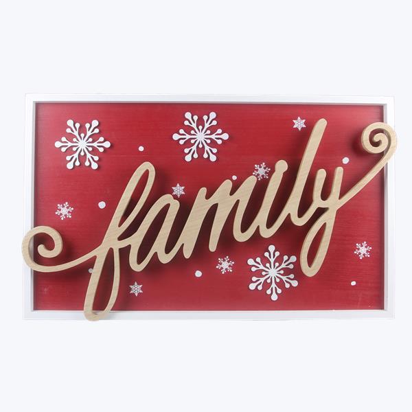 Youngs 91843 Wood Framed Christmas Wall Art with Lift Snowflakes & Family Attached