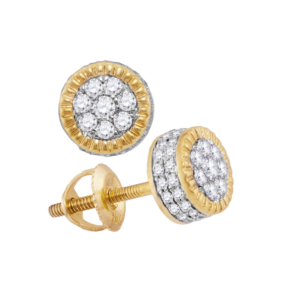 GND Jewelry 116568 10KT Yellow Gold Round Diamond Fluted Cluster Earrings for Men - 0.875 CTTW