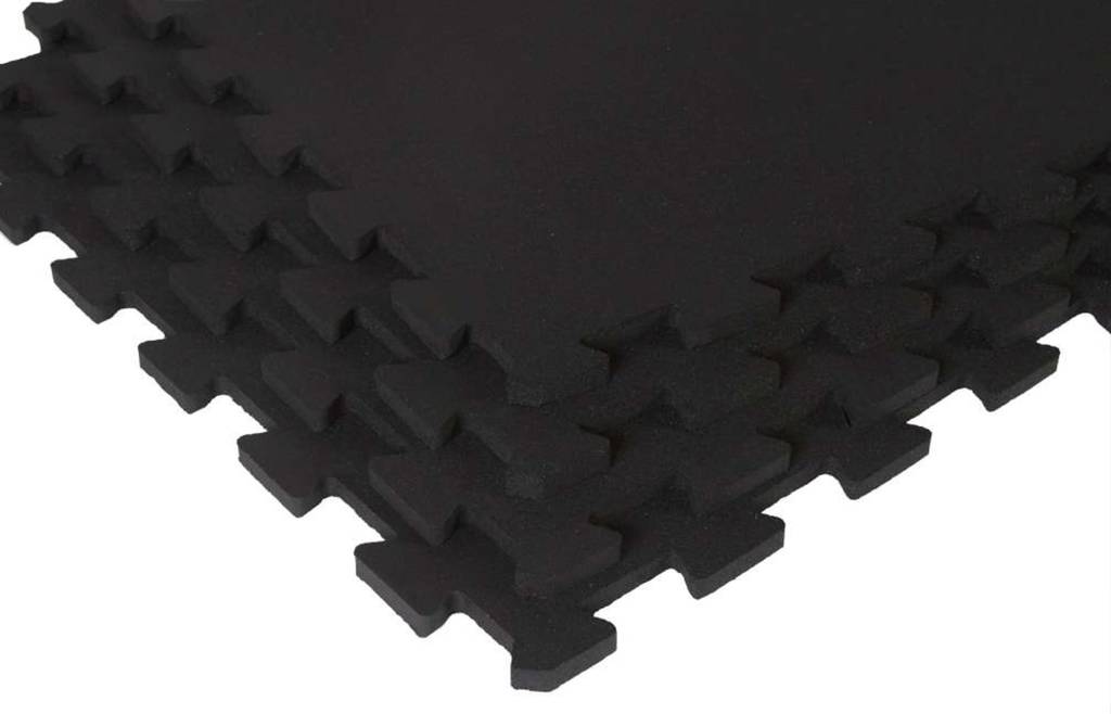 Supermats SL-E BLACK6 6 Piece Interlocking Anti-Fatigue Rubber Single Edge Floor Tiles&#44; Black - 19.5 x 19.5 x 0.37 in.