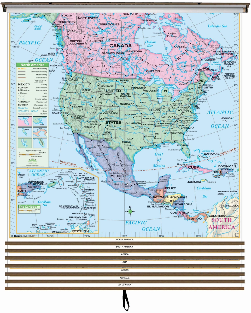 univarsal 911100532001-54x69-BB7 54 x 69 in. 7-Map Essential Continent Wall Map Set - BB7