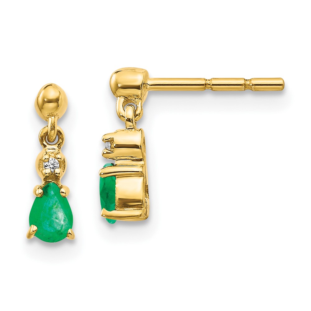 Quality Gold EM5617-EM-001-YA 14K Gold Emerald & Diamond Dangle Earrings