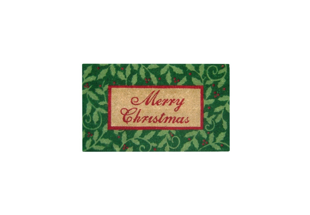 Geo Crafts G156 MERRY XMAS 18 x 30 in. PVC Backed Holly Merry Christmas Doormat