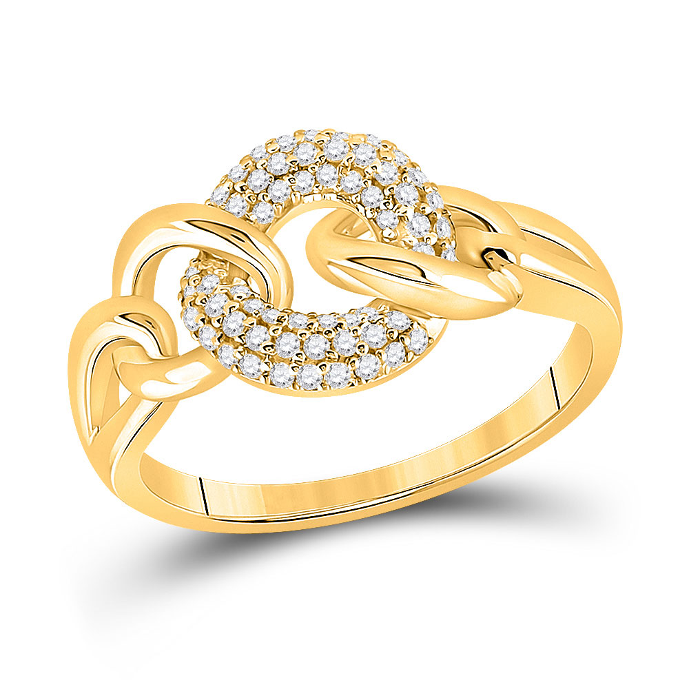 GND Jewelry 153072 14KT Yellow Gold Round Diamond Curb Link Fashion Ring for Women - 0.2 CTTW - Size 7