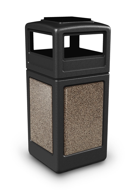 Commercial Zone Products 72055299 42-gallon StoneTec Panel with Ashtray Dome Lid  Black with Riverstone Panels