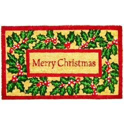 Geo Crafts G602 MERRY CHRISTMAS IVY 18 x 30 in. Vinyl Backed Holly Coco Doormat