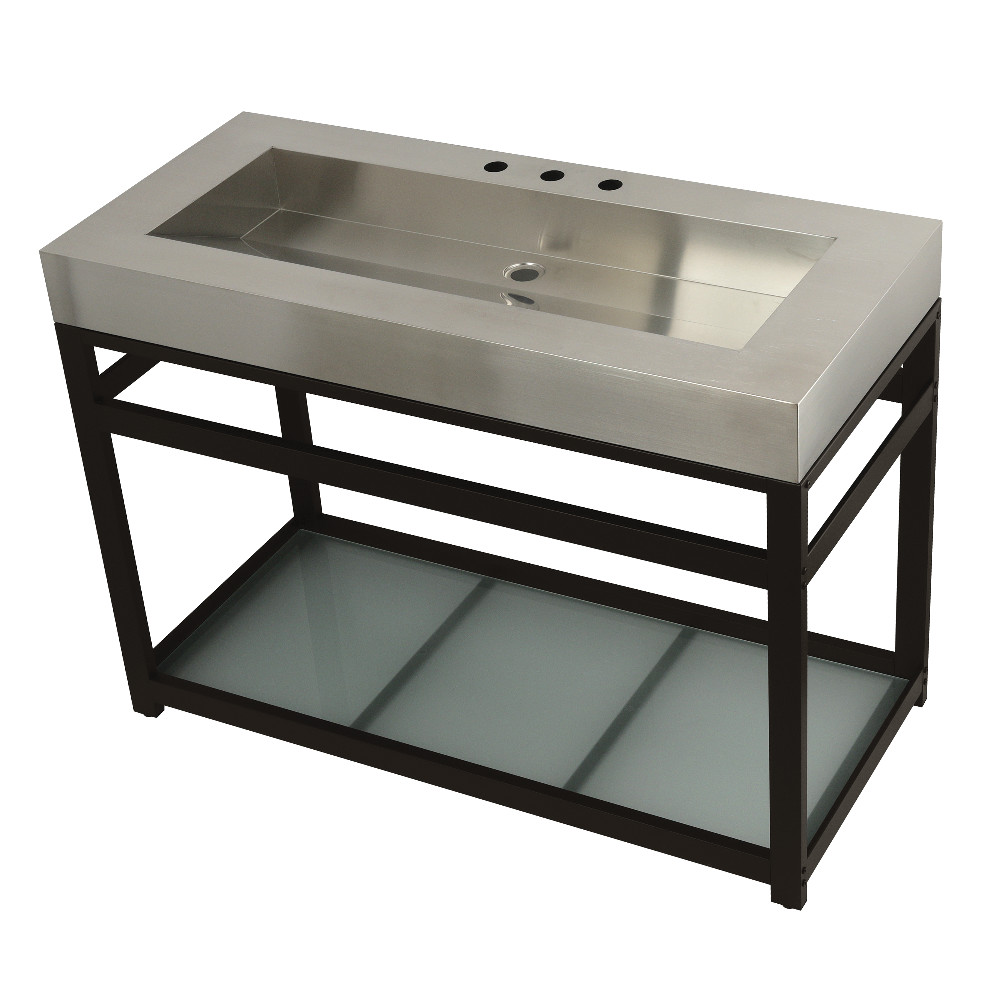 Fauceture KVSP4922B5 Modern 49 in. Stainless Steel Sink with Iron Bathroom Console Sink Base - Brushed & Oil Rubbed Bronze