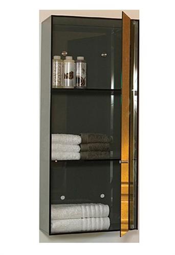 Whitehaus Collection WHAEVF02 15.75 in. Aeri vertical glass wall mount storage unit with three shelves and mirror door- Smoked Gray Glass