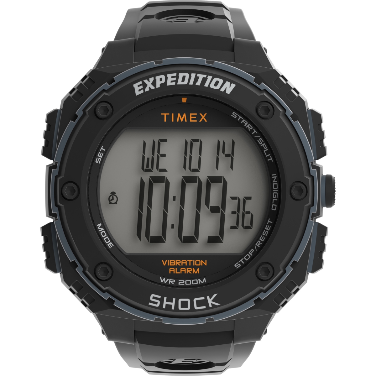 Timex TW4B240009J 50 mm Mens Expedition Shock XL Vibrating Alarm Black Case Positive Display Watch with Black Resin Strap