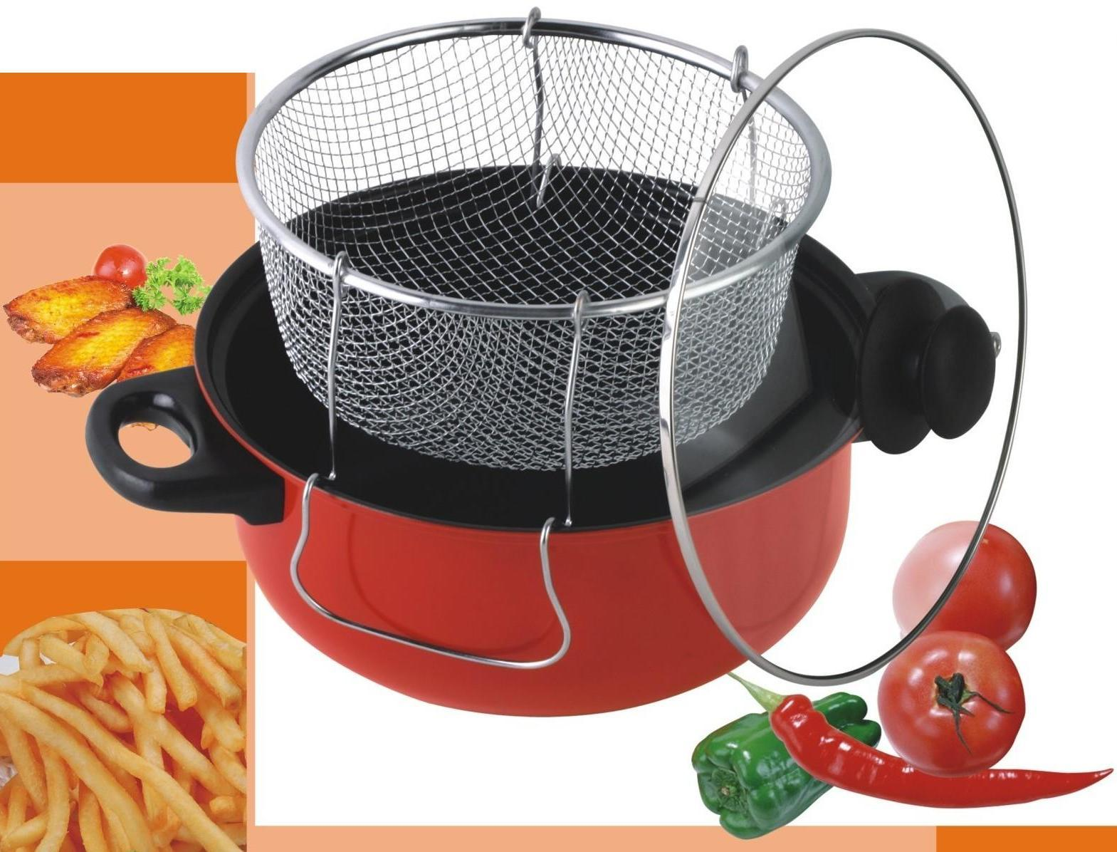 KitchenCuisine Gourmet Chef 4.5 Qt. Non Stick Deep Fryer With Frying Basket & Glass Cover. Red