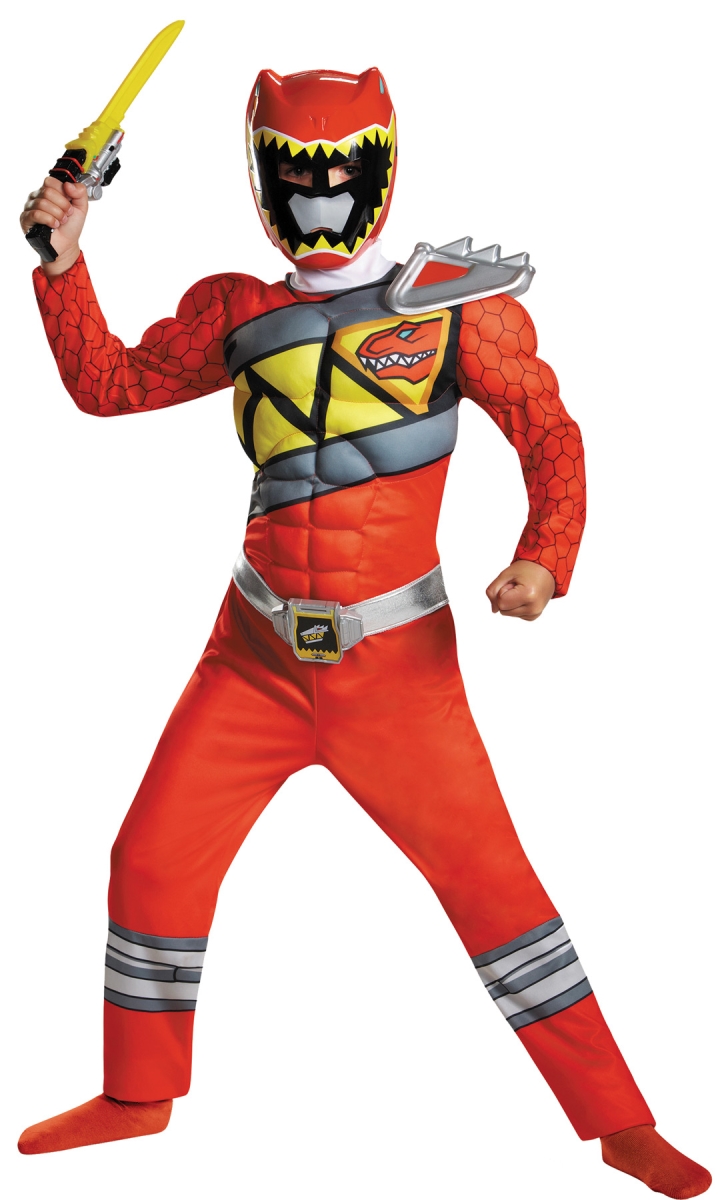 Morris Costumes DG82777K Boys Red Ranger Classic Muscle Costume - Dino Charge - Size 7-8