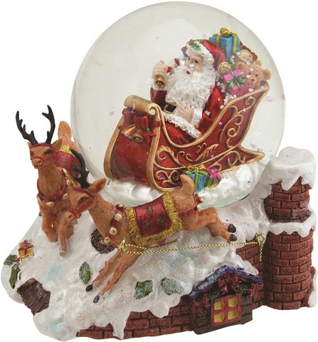 Northlight 6.5 in. Santa Claus on Sleigh with Reindeer Musical Christmas Snow Globe Glitterdome